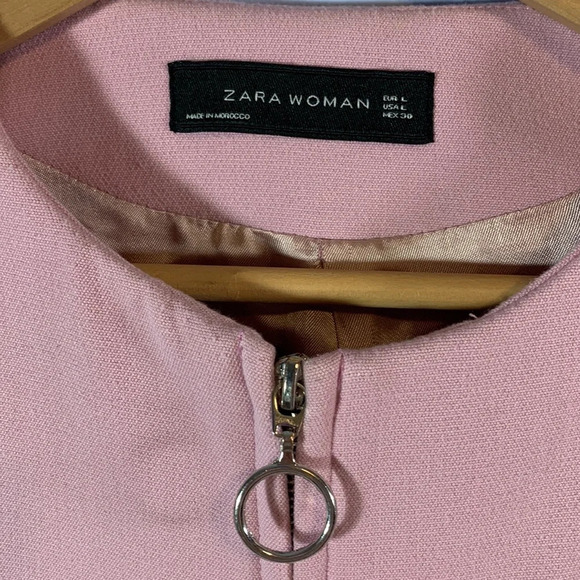 Zara womens size XL pink zip jacket coat ruffle cuff sleeve chic pockets - Picture 4 of 12